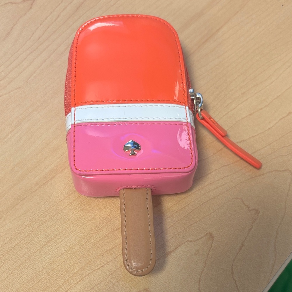 Kate Spade Pink and Orange Pouch with White Stripe coin purse